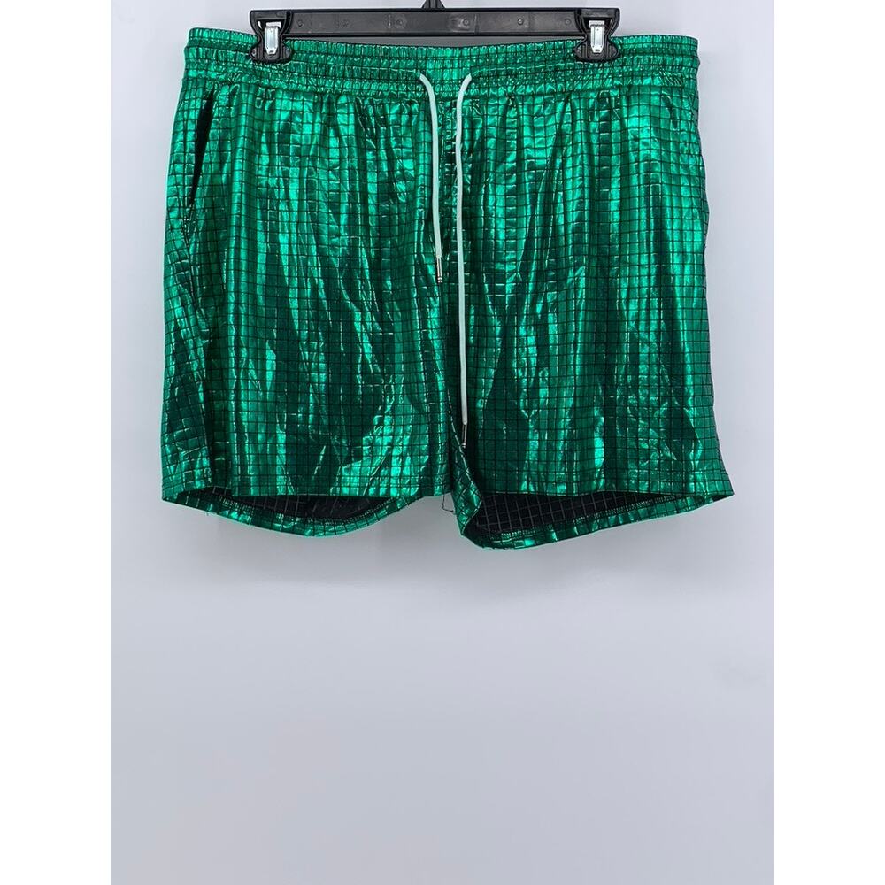 CASEY KEVIN Men's Green Metallic Square Print Shorts SZ 2XL